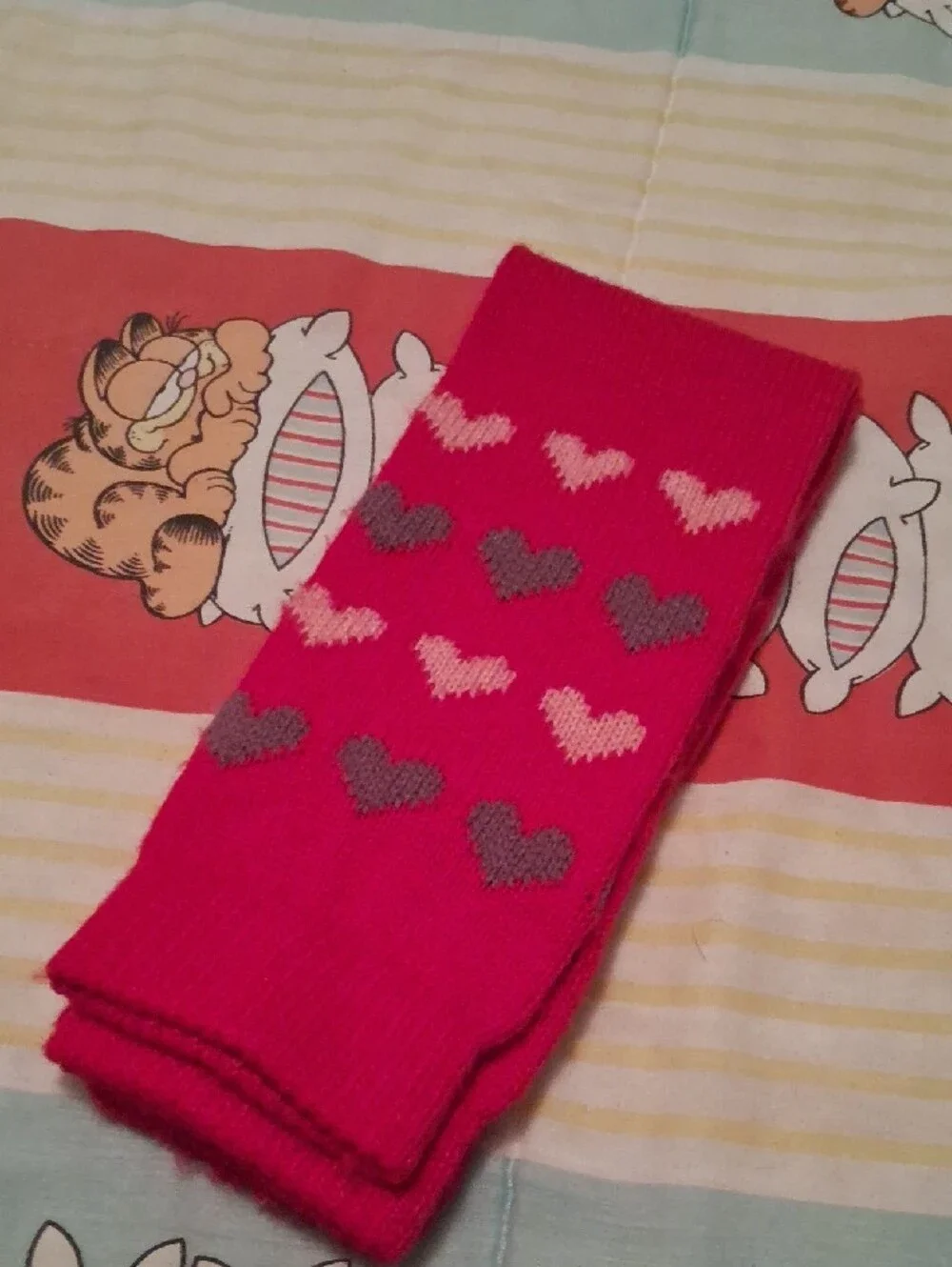 NWOT,Vintage 90's,SUPER SOFT,Red Knit Leg Warmers with Pink & Purple Hearts❤️💜